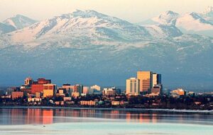 A view of Anchorage Alaska from across Knik Arm