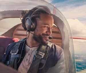 student pilot wearing bose headset