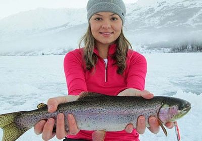 ice fishing in winter in alaska